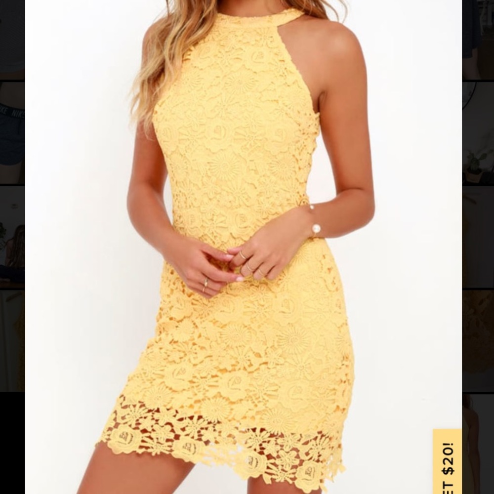 Lulu’s Love Poem Yellow Lace Mini Dress